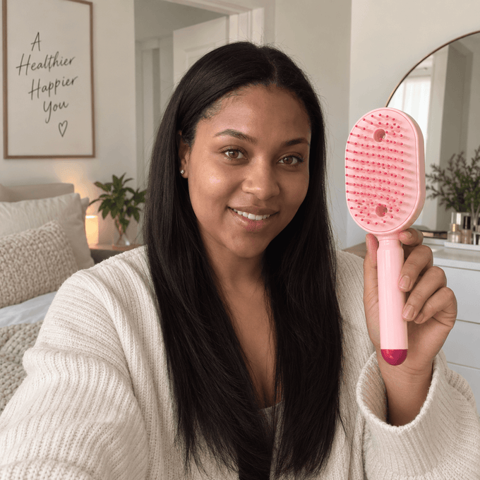 Customer holding her SteamGlow brush